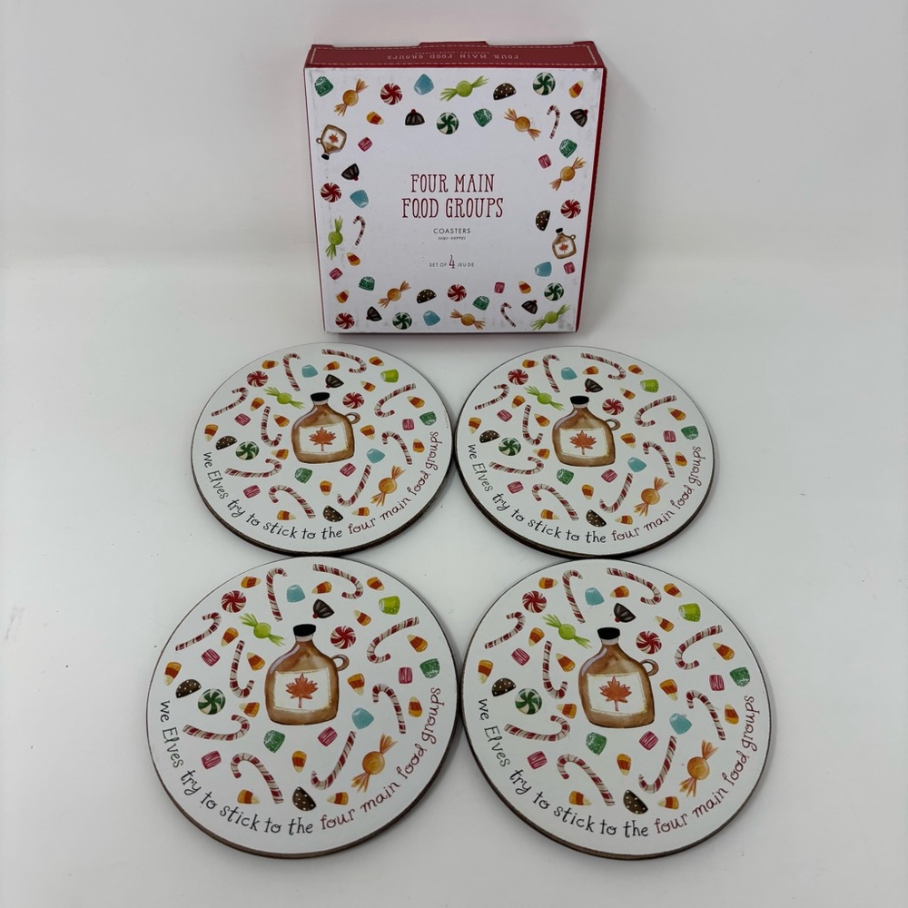 Pottery Barn ELF Christmas Holiday Drink Coasters NEW IN BOX